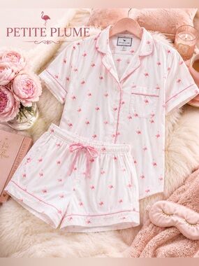 Petite Plume M Pink Flamingo 100% Cotton Short Sleeve Pajama Set